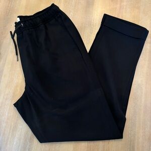 Open Edit Black Drawstring Front Cuffed Pants, Size Small